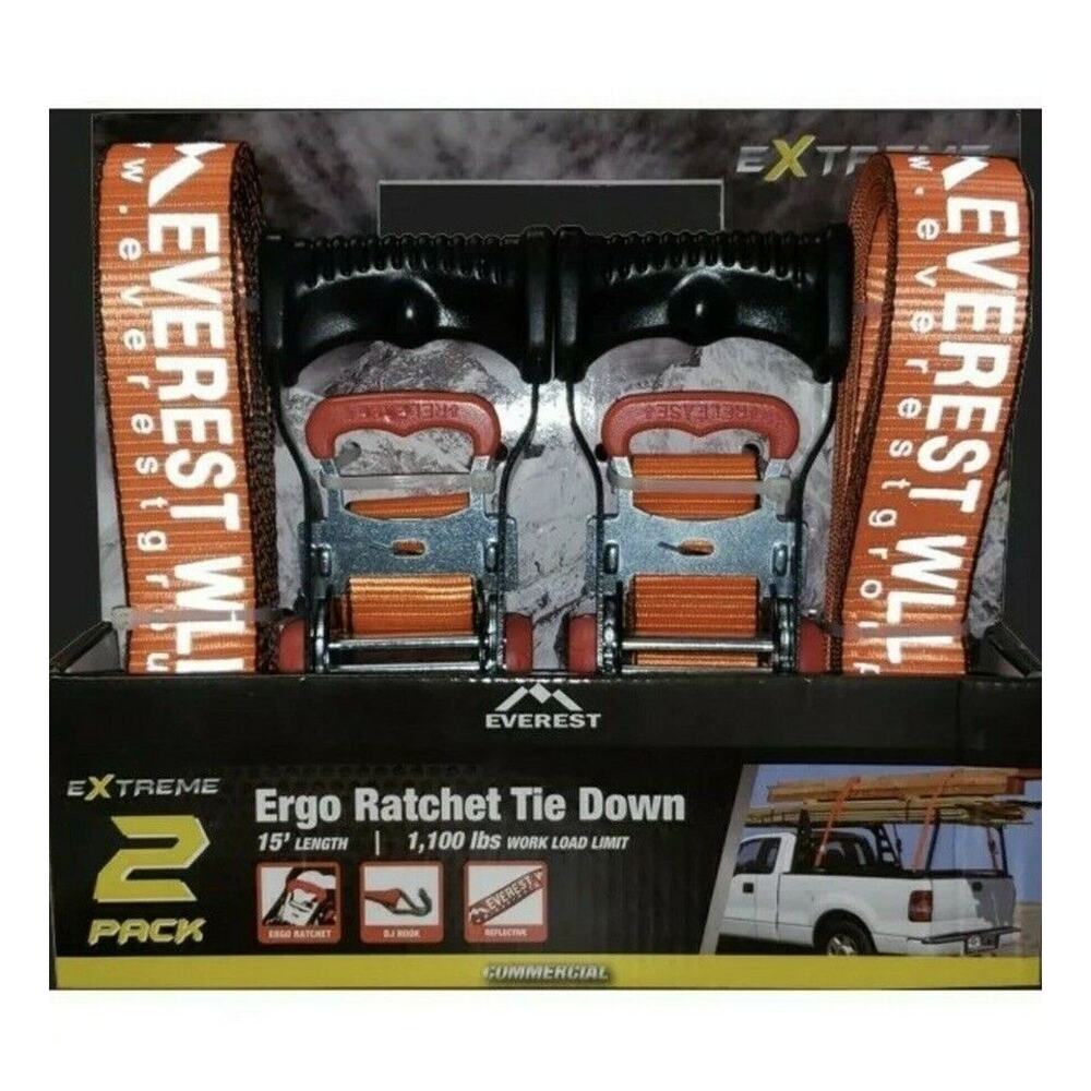 1.5" x 15' Reflective Ratchet Tie-Down Strap, 1100lbs WLL, W/ DJ-Hooks 2-Pack-WM